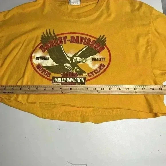 Harley Davidson cut off tshirt womens XL yellow casual biker eagle jackson hole - Picture 6 of 6